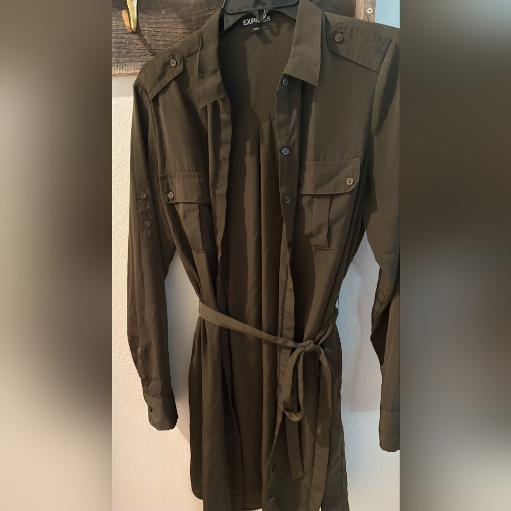 Express Khaki Button-Up Dress